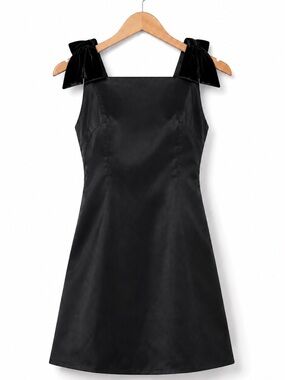 French Connection Black Bow Strap Mini Dress A-Line Satin Look Size 2